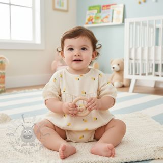 Dvoslojna gaza/muslin EMBROIDERY Fruit natural yellow