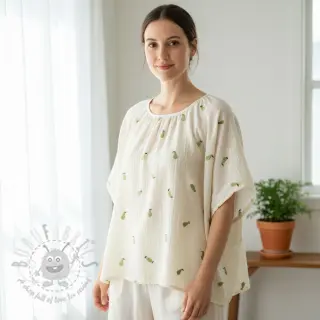 Dvoslojna gaza/muslin EMBROIDERY Fruit green SIMPLY NATURAL