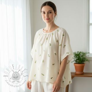 Dvoslojna gaza/muslin EMBROIDERY Fruit natural green