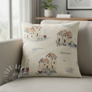 Dekorativno blago Linenlook Seaside House View digital print