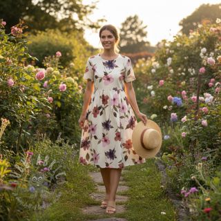 Bombažna tkanina VISCOSE Flowers offwhite digital print