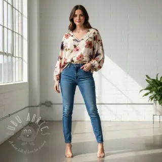 Bombažna tkanina VISCOSE Flowers offwhite digital print