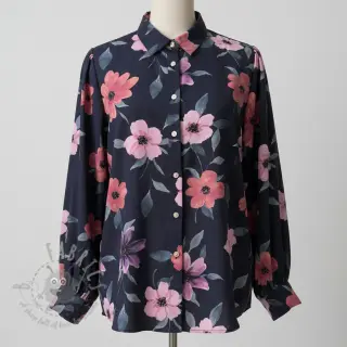 Bombažna tkanina VISCOSE Flowers navy digital print