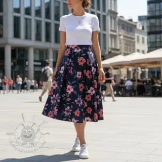 Bombažna tkanina VISCOSE Flowers navy digital print