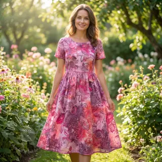 Bombažna tkanina TIE DYE EMBROIDERY Flora design D