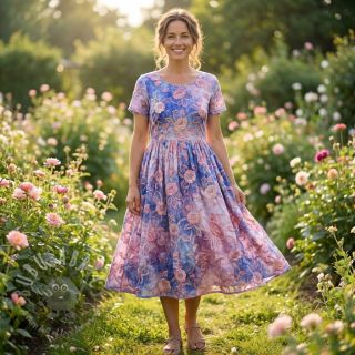 Bombažna tkanina TIE DYE EMBROIDERY Flora design C