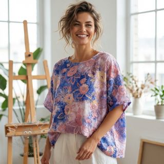 Bombažna tkanina TIE DYE EMBROIDERY Flora design C