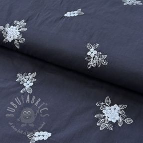 Bombažna tkanina VOILE EMBROIDERY Flowers navy