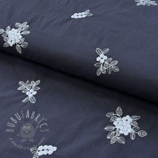 Bombažna tkanina VOILE EMBROIDERY Flowers navy