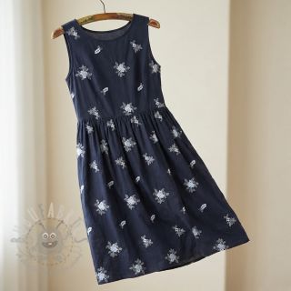 Bombažna tkanina VOILE EMBROIDERY Flowers navy