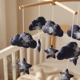 Bombažna tkanina VOILE EMBROIDERY Flowers navy