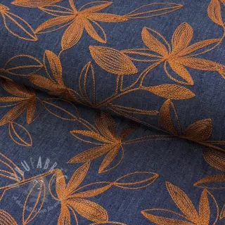 Bombažna tkanina JEANS Embroidery Flowers camel