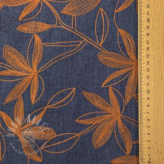Bombažna tkanina JEANS Embroidery Flowers camel