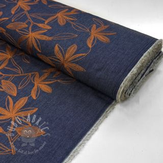 Bombažna tkanina JEANS Embroidery Flowers camel