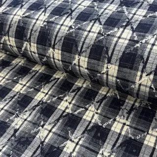 Bombažna tkanina YARN DYED BRUSHED Check EMBROIDERY navy