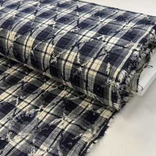 Bombažna tkanina YARN DYED BRUSHED Check EMBROIDERY navy