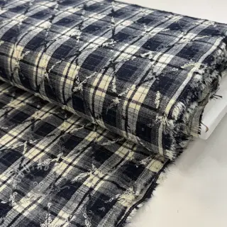 Bombažna tkanina YARN DYED BRUSHED Check EMBROIDERY navy