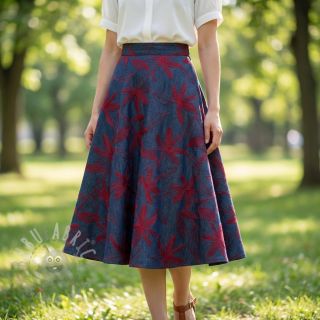 Bombažna tkanina JEANS Embroidery Flowers burgundy