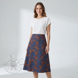 Bombažna tkanina JEANS Embroidery Flowers camel