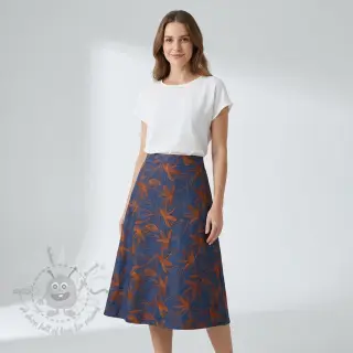Bombažna tkanina JEANS Embroidery Flowers camel