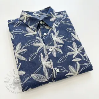Bombažna tkanina JEANS Embroidery Flowers white