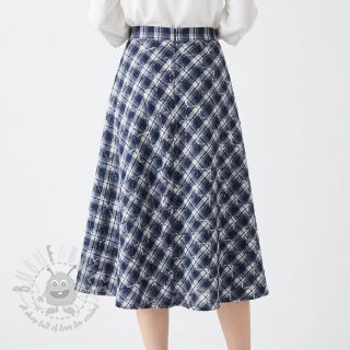 Bombažna tkanina YARN DYED BRUSHED Check EMBROIDERY navy