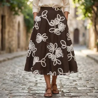 Bombažna tkanina EMBROIDERY Loom En Light brown