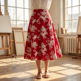 Bombažna tkanina EMBROIDERY Loom En Light red