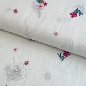 Dvoslojna gaza/muslin EMBROIDERY Flowers MIA camel