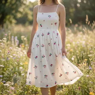 Dvoslojna gaza/muslin EMBROIDERY Flowers MIA camel