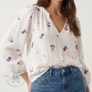 Dvoslojna gaza/muslin EMBROIDERY Flowers MIA camel