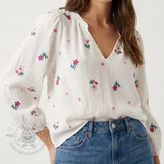 Dvoslojna gaza/muslin EMBROIDERY Flowers MIA camel