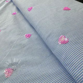 Bombažna tkanina Stripes Sequins Hearts blue