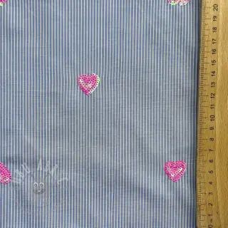Bombažna tkanina Stripes Sequins Hearts blue