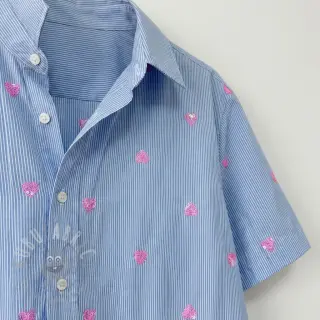 Bombažna tkanina Stripes Sequins Hearts blue