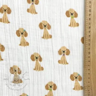 Dvoslojna gaza/muslin Dogs white digital print