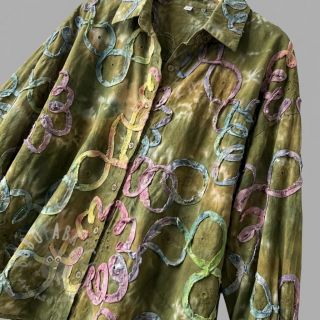 Bombažna tkanina TIE DYE EMBROIDERY Elise tape design A