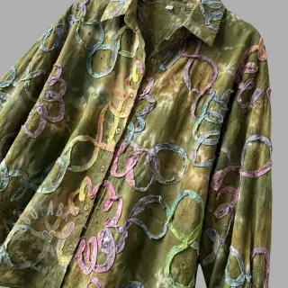 Bombažna tkanina TIE DYE EMBROIDERY Elise tape design A