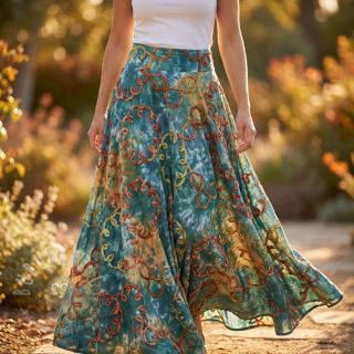 Bombažna tkanina TIE DYE EMBROIDERY Elise tape design C