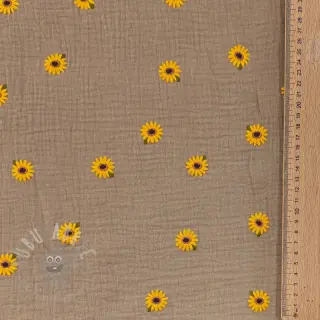Dvoslojna gaza/muslin EMBROIDERY Sunflowers beige