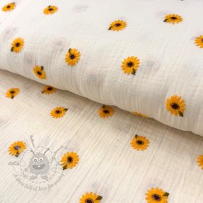 Dvoslojna gaza/muslin EMBROIDERY Sunflowers natural