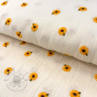 Dvoslojna gaza/muslin EMBROIDERY Sunflowers natural