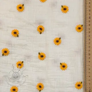 Dvoslojna gaza/muslin EMBROIDERY Sunflowers natural