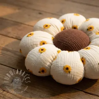 Dvoslojna gaza/muslin EMBROIDERY Sunflowers natural
