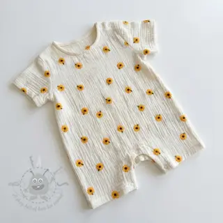Dvoslojna gaza/muslin EMBROIDERY Sunflowers natural