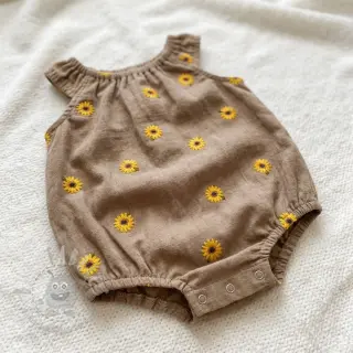 Dvoslojna gaza/muslin EMBROIDERY Sunflowers beige