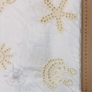 Bombažna tkanina EMBROIDERY Sea ornaments white