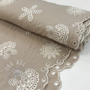 Bombažna tkanina EMBROIDERY Sea ornaments natural