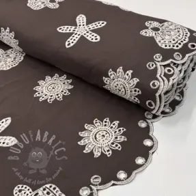 Bombažna tkanina EMBROIDERY Sea ornaments brown