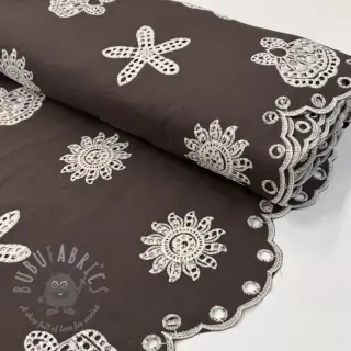 Bombažna tkanina EMBROIDERY Sea ornaments brown